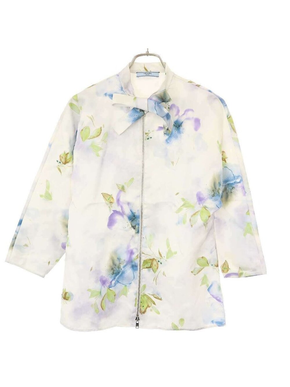 Prada Flower Silk Jacket White 36
